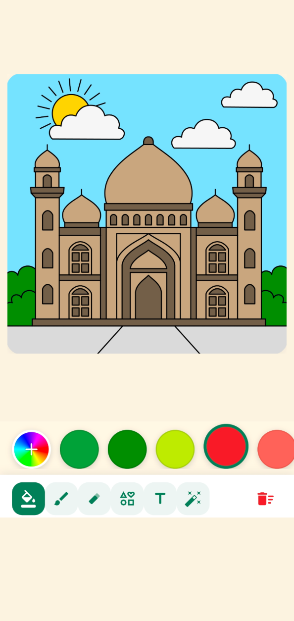 Mosque coloring page, colored in