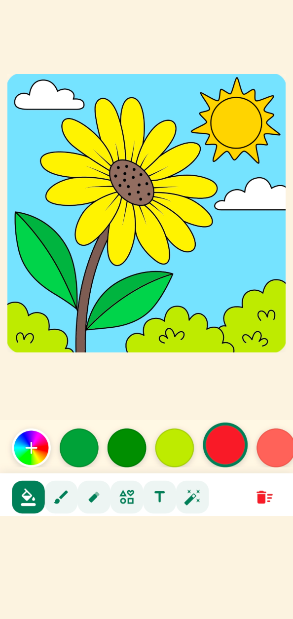 Sunflower coloring page, colored in