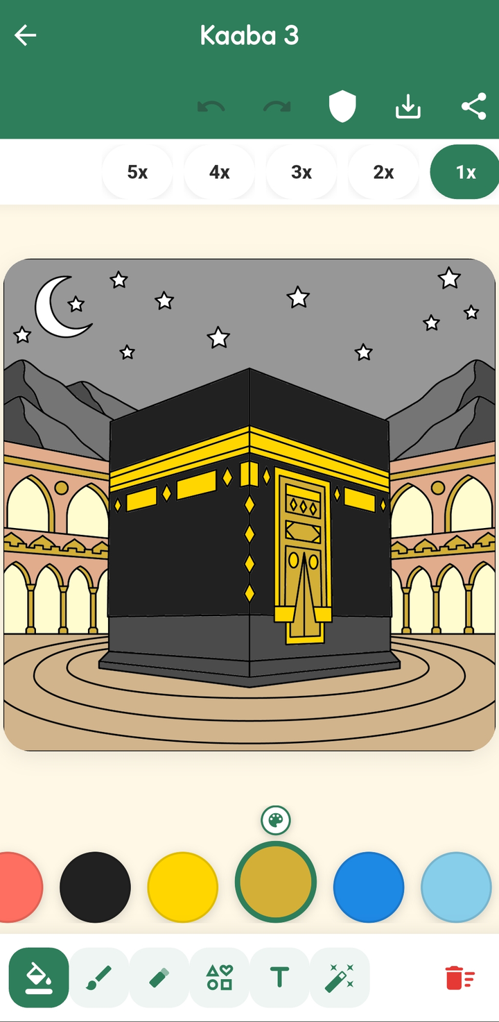 Kaaba coloring page, colored in